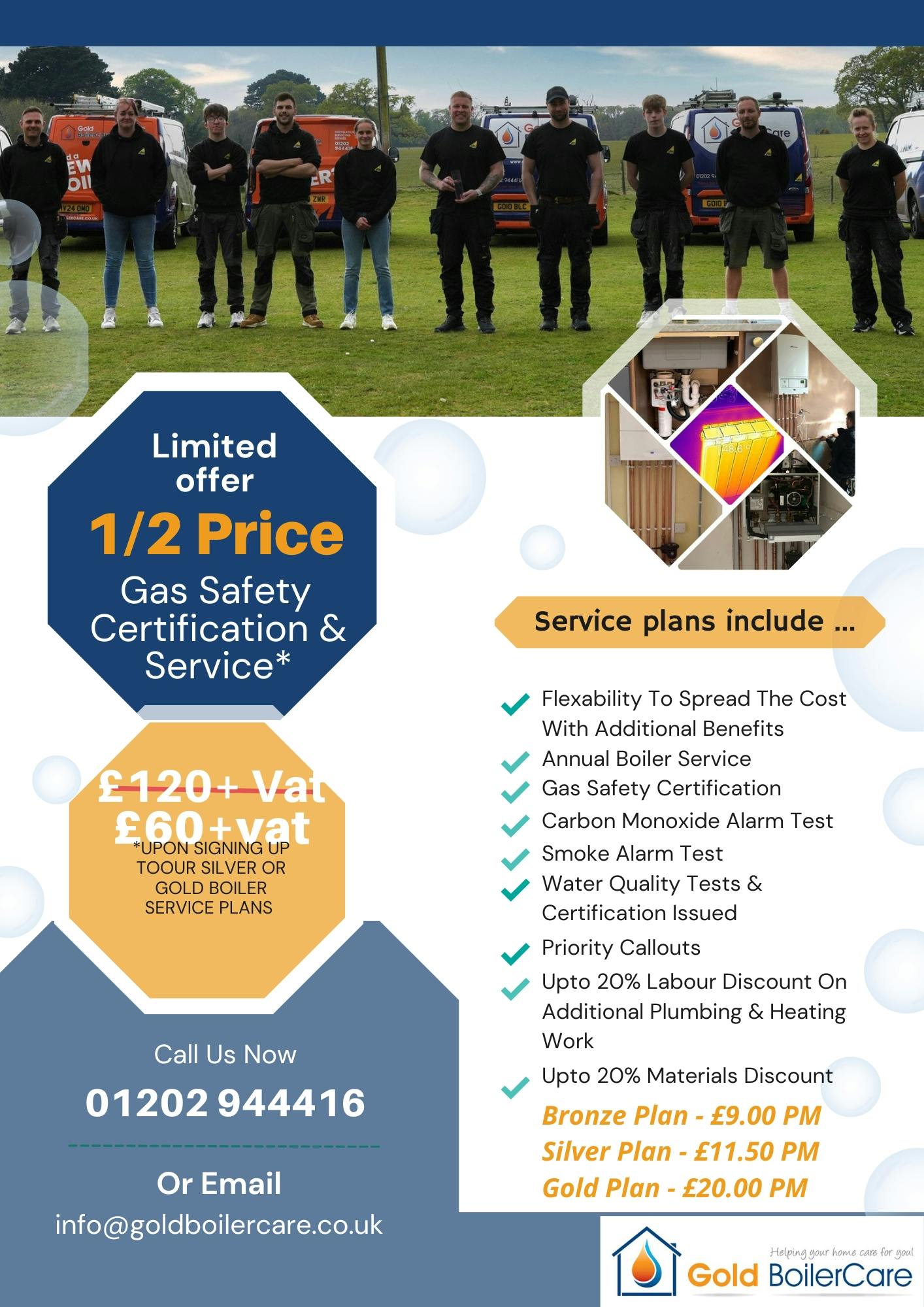 1/2 price landlord gas safety certification & boiler service when signing up to our silver or gold boiler service plan